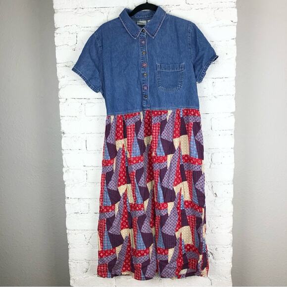 Vintage 90’s Denim Patchwork Quilt Maxi Dress - Picture 1 of 6